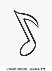 Simple black musical note on a white background. The musical note is stylized and isolated. A single musical note symbol, minimalistic and clear. Cartoon illustration vector.