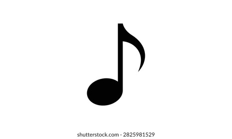 A simple black musical note representing a quaver or eighth note, isolated on a clean and plain white background for