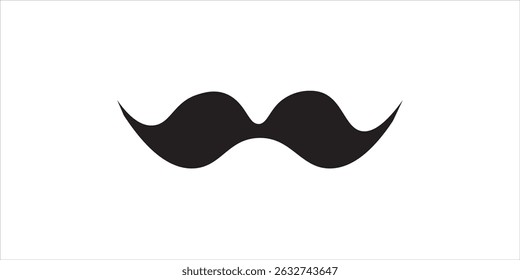 Simple black mustache silhouette on white background. Classic, curved shape ideal for barbershop logos, Movember themes, or masculine design elements.