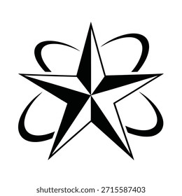 Un diseño de estrella náutica negra simple con Elementos de remolino circundantes