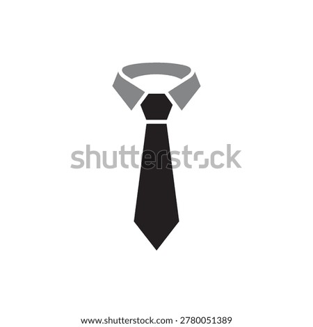 A simple black necktie icon with a gray collared shirt, business attire, formal wear, office dress code, professional clothing, isolated on white background.