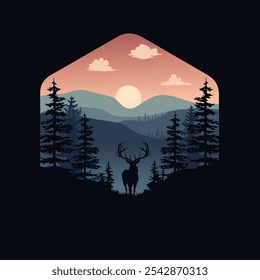 simple black night illustration with deer silhouette