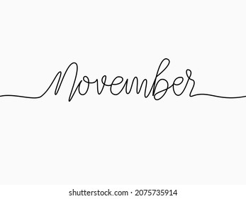 simple black November text calligraphic lettering continuous lines element for month theme like header, background, banner, cover, card, label, wallpaper, wrapping paper etc. vector design.
