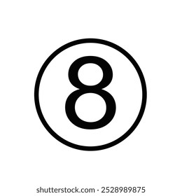 Simple black number eight in circular outline icon.