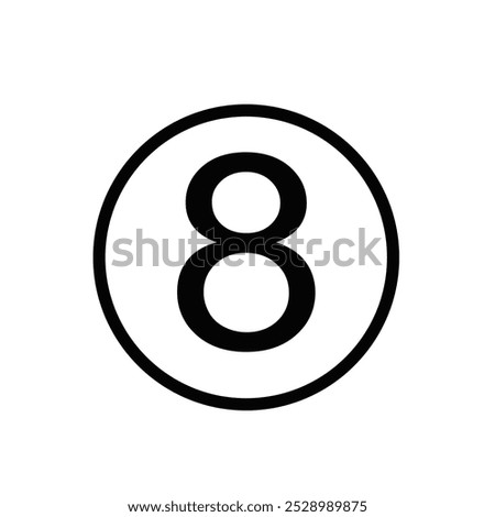Simple black number eight in circular outline icon.
