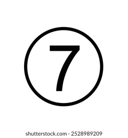 Simple black number seven in circular outline icon.