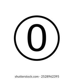 Simple black number zero in circular outline icon.