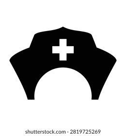 Simple black nurse hat with white cross, medical uniform accessory, healthcare symbol