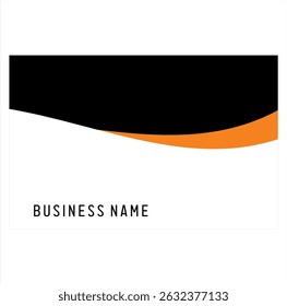 Simple black and orange curved square ribbon shape vector, business card design, white background.