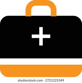 Simple black and orange first aid medical kit box icon representing emergency health care and safety supplies