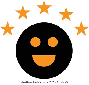 Icono simple negro y naranja que representa una excelente calificación de satisfacción del Cliente con cinco estrellas brillantes