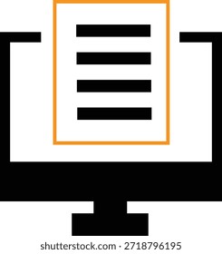 Icono simple negro y naranja que representa la visualización de documentos digitales en un monitor de computadora de escritorio