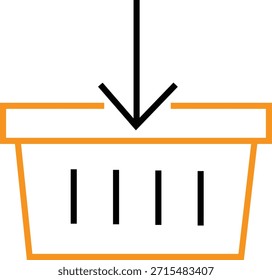 Icono de línea simple en negro y naranja que representa agregar elementos a un Carrito de compras o cesta en línea