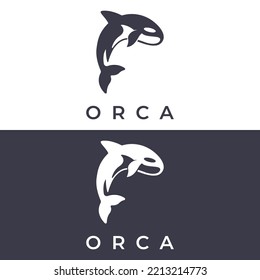 Simple black orca whale animal logo creative design. Killer underwater animal. Logo for business, identity and branding.