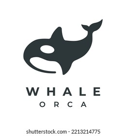 Simple black orca whale animal logo creative design. Killer underwater animal. Logo for business, identity and branding.