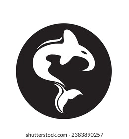 Diseño creativo del logotipo de la plantilla de un animal de ballena negra. Un animal marino asesino. Logo para negocios, identidad y marca.