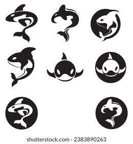 Diseño creativo del logotipo de la plantilla de un animal de ballena negra. Un animal marino asesino. Logo para negocios, identidad y marca.