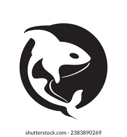 Diseño creativo del logotipo de la plantilla de un animal de ballena negra. Un animal marino asesino. Logo para negocios, identidad y marca.