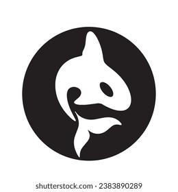 Diseño creativo del logotipo de la plantilla de un animal de ballena negra. Un animal marino asesino. Logo para negocios, identidad y marca.