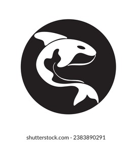 Diseño creativo del logotipo de la plantilla de un animal de ballena negra. Un animal marino asesino. Logo para negocios, identidad y marca.