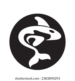 Diseño creativo del logotipo de la plantilla de un animal de ballena negra. Un animal marino asesino. Logo para negocios, identidad y marca.