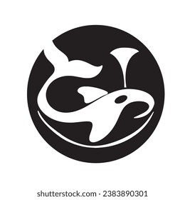 Diseño creativo del logotipo de la plantilla de un animal de ballena negra. Un animal marino asesino. Logo para negocios, identidad y marca.