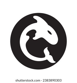 Diseño creativo del logotipo de la plantilla de un animal de ballena negra. Un animal marino asesino. Logo para negocios, identidad y marca.