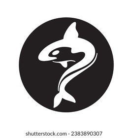 Diseño creativo del logotipo de la plantilla de un animal de ballena negra. Un animal marino asesino. Logo para negocios, identidad y marca.