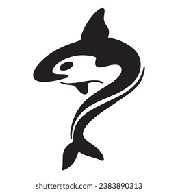 Diseño creativo del logotipo de la plantilla de un animal de ballena negra. Un animal marino asesino. Logo para negocios, identidad y marca.