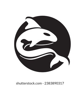 Diseño creativo del logotipo de la plantilla de un animal de ballena negra. Un animal marino asesino. Logo para negocios, identidad y marca.