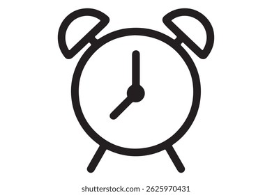 Simple black outline alarm clock vector icon on white background.