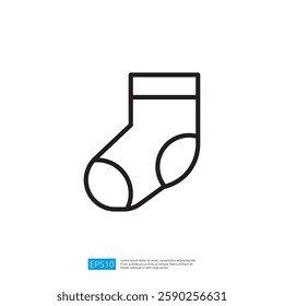 Simple Black Outline Of A Baby Sock Icon On A White Backgrounds. Minimalist Baby Sock Illustration.