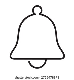Um simples contorno preto de um ícone de sino sobre um fundo branco, simbolizando um alerta ou notificação. Formato vetorial escalável adequado para impressão e di...
