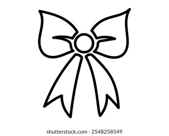 Simple contorno negro de un arco aislado sobre un fondo blanco. Concepto de decoración, envoltura de regalo, diseño minimalista, icono de cinta elegante. Elemento de diseño