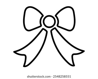 Simple Black Outline of a Bow Isolated on a White Background. Concept of Decoration, Gift Wrapping, Minimalist Design, Elegant Ribbon Icon. Design Element. Print