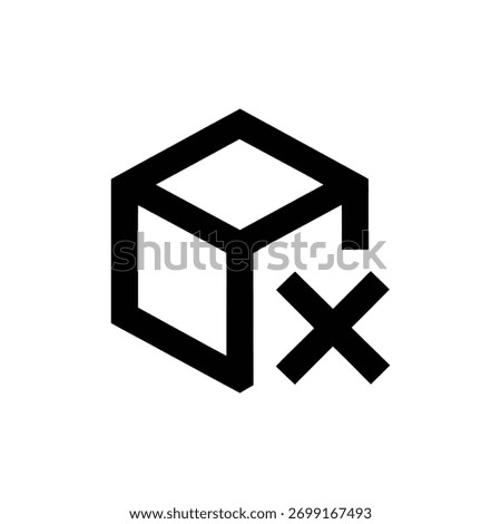 Simple black outline box and cross mark indicating deletion, removal, or cancellation. Clean, minimalistic icon with a transparent background.