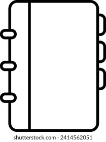 Un simple contorno negro de un bloc de notas cerrado con enlace en espiral.
