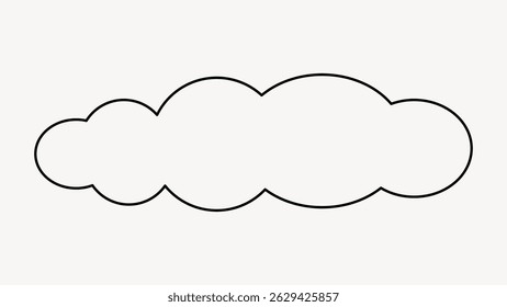 Simple black outline of a cloud on a white background. Cloud shape is smooth and rounded. Cloud design is minimalistic and versatile for various uses. Line art illustration vector.