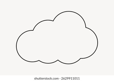 Simple contour noir d'un nuage sur fond blanc. La forme du nuage est arrondie et moelleuse. Conception de nuage minimaliste, idéale pour les icônes de météo ou les illustrations de nuage. Image vectorielle d'illustration au trait.