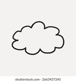 Einfache schwarze Umrisslinie einer Wolke auf weißem Hintergrund. Minimalistisches Cloud-Design, perfekt für Wettersymbole, Cloud-Illustrationen oder einfache Cloud-Grafiken. Vektorgrafik mit Doodle.