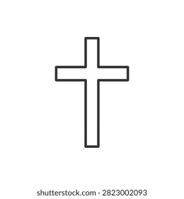 Simple black outline of a cross symbol, representing Christianity and religious faith, isolated on a white background.