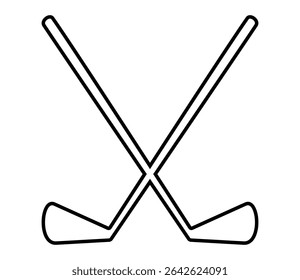 Simple black outline of crossed golf clubs icon. Clipart image isolated on background.