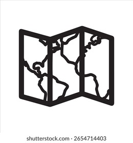 Un simple contorno negro representa un mapa doblado de los continentes de la Tierra.