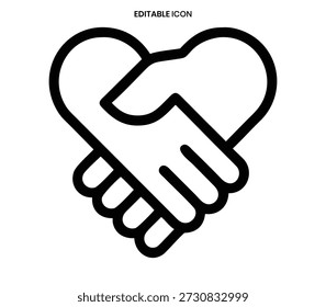 A simple black outline depicts hands clasped together in the shape of a heart.