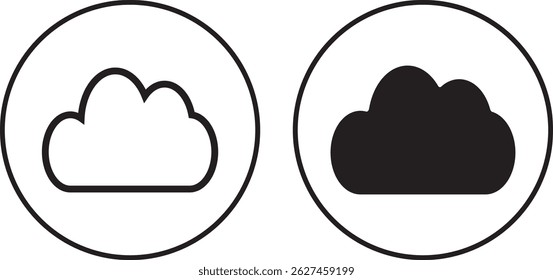einfache schwarze Umrissgestaltung. Cloud-Upload-Symbol Flache Kunst in Schwarz. Wolkenformen Sammlung Vactor, Wolkenzeichen und Symbol,