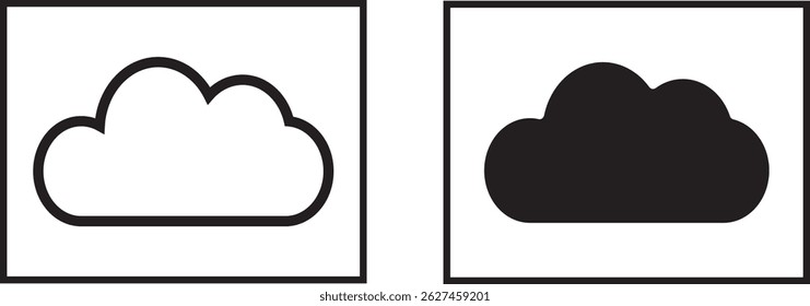 Diseño de contorno negro simple. Icono del Cargar de la nube Arte plano en negro. Formas de la nube colección vector, signo de la nube y símbolo,