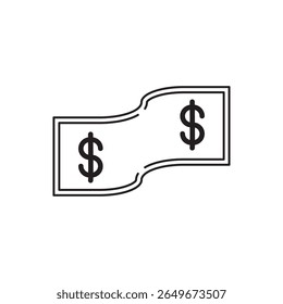 Icono de billete de dólar de contorno negro simple con signos de dólar doble. Ideal para finanzas, banca, pagos, ahorros, economía, moneda y temas de diseño relacionados con negocios.