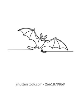 Um simples esboço preto de um morcego em voo, renderizado em uma única linha contínua.