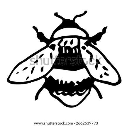 Simple black outline drawing. Bee, bumblebee, flying insects, pollination, pollen. Nature.
