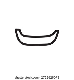 Um simples desenho de contorno preto de um barco ou canoa, ideal para marinhas, esportes aquáticos ou projetos e aplicações relacionados a viagens. Limpar gráfico vetorial minimalista.